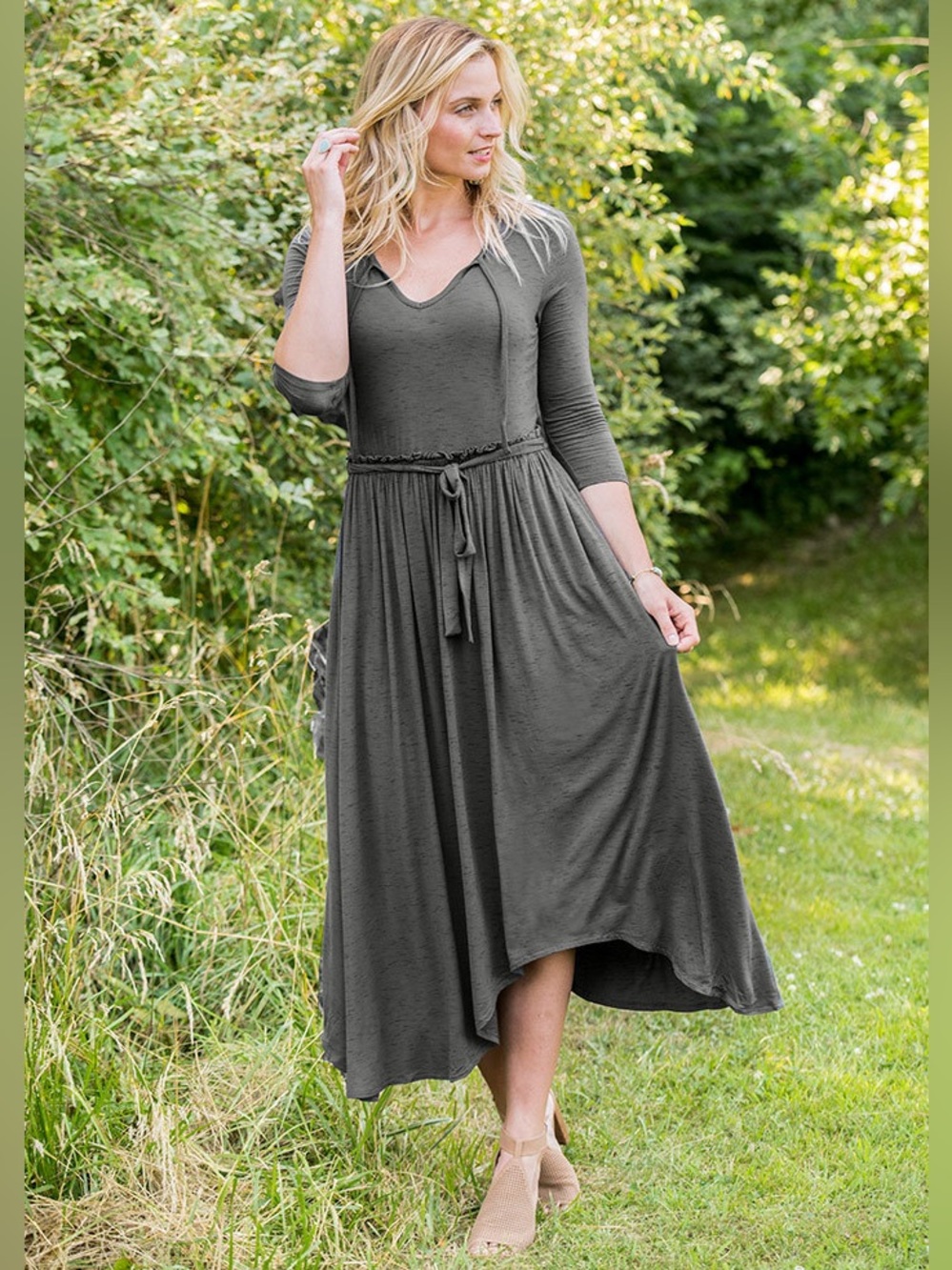 Matilda Jane Charcoal Tie-Neck High-Low Maxi Dress XL NWT